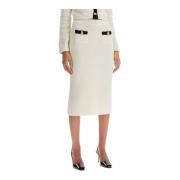 Alessandra Rich Alpacka Blandning Midi Kjol med Fickor White, Dam