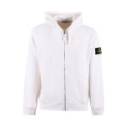 Stone Island Borstad bomullsfleece hel dragkedja huva White, Herr