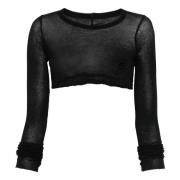 Rick Owens Svart Semi-Sheer Crop Top med Lång Ärm Black, Dam