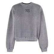 T by Alexander Wang Terry Crew Sweatshirt med Puff Paint Logo Gray, Da...