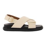 Marni Ikonisk Lädersandal med Rektangulära Ringar Beige, Dam