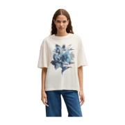 Hugo Boss Tryckt Bomull Oversize T-shirt White, Dam