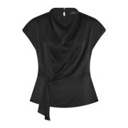 Bruuns Bazaar Svart draperad blus Black, Dam