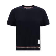 Thom Browne Färgglada Band T-Shirt med Ribbad Crew Neck Blue, Dam