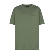 Balmain Grön Broderad Logotyp Crew Neck T-shirt Green, Herr