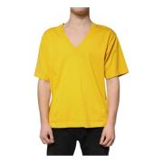 Dolce & Gabbana Gul Bomull V-ringad T-shirt Yellow, Herr