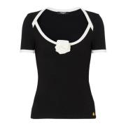 Balmain T-shirt med ros detalj Black, Dam