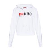 Diesel ‘F-Reggy-Hood-Divstroyed’ hoodie med logotyp White, Dam