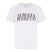 Alberta Ferretti Bomull Crew-Neck T-shirt med Logotyptryck White, Dam