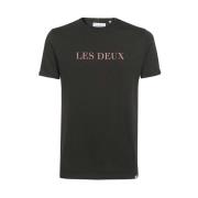 Les Deux Räfflad bomull T-shirt Black, Herr