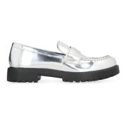 Tory Burch Metalliska Eco Läder Loafers, Rund Tå Gray, Dam