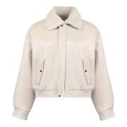 Salvatore Santoro Kontrasterande Färg Shearling Läderjacka Beige, Dam