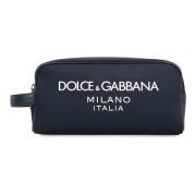 Dolce & Gabbana Nylon Toalettväska med Läderdetaljer Blue, Herr