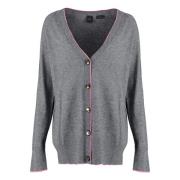 PINKO Räfflad Ull Cashmere Cardigan Gray, Dam