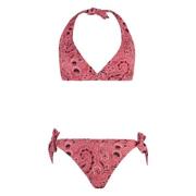 Etro Paisley Print Triangel Bh Bikini Red, Dam