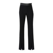 Nenette Svarta Crepe Bistretch Byxor med Eco-Läderinsatser Black, Dam