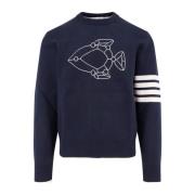 Thom Browne Fisk Ikon Jacquard Tröja Blue, Herr