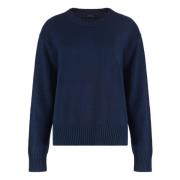 Polo Ralph Lauren Räfflad Bomull Crew-Neck Tröja Blue, Dam