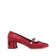 Jimmy Choo Röd Pärla Glitter Kalv Sandaler Red, Dam