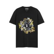 Versace Jeans Couture Barock V-Emblem T-shirt i Svart Black, Herr