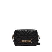 Moschino Svart Axelväska med Gyllene Detaljer Black, Dam