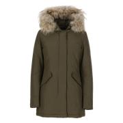 Woolrich Grön Tech Tyg Parka med Avtagbar Huva Green, Dam