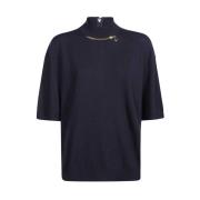 Stella McCartney Räfflad ull turtleneck tröja med applikation Blue, Da...