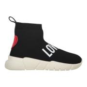 Love Moschino Stickade Sock-Style Sneakers Black, Dam