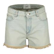 Ami Paris Jeans Shorts med Kontrastsydd och Fransar Blue, Dam