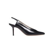 Francesco Russo Militärknapp Läder Slingback Pumps Black, Dam