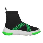 Love Moschino Stickade sock-stil sneakers Black, Dam