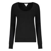 Bottega Veneta Kashmir Crew-Neck Tröja med Ribbade Detaljer Black, Dam