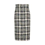 Alexander McQueen Silke Tweed Midi Kjol med Slits Multicolor, Dam