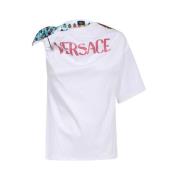 Versace Logo Print T-shirt Medusa Säkerhetsnål White, Dam