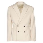 Jacquemus Vit Figursydd Dubbelknäppt Ull Blazer Beige, Herr