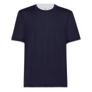 Brunello Cucinelli Silke Bomull T-shirt i Italien Blue, Herr