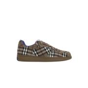 Burberry Canvas Low-Top Sneakers med Check Motif Gray, Herr