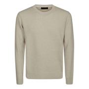 Roberto Collina Ull Crewneck Tröja med Ribbade Kanter Beige, Herr