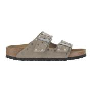 Birkenstock Studded Mocka Läder Justerbara Sandaler Beige, Dam