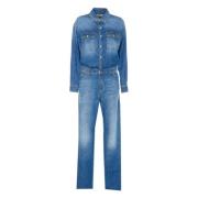 Elisabetta Franchi Blå Denim Jumpsuit med Palazzo Byxor Blue, Dam