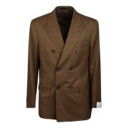 Caruso Brun Ull Dubbelknäppt Peak Lapel Jacka Brown, Herr