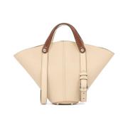 Maison Margiela Mandel Läder Toteväska med Silverdetaljer Beige, Dam