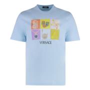 Versace Multifärgad Tryck Bomull Crew-Neck T-shirt Blue, Herr