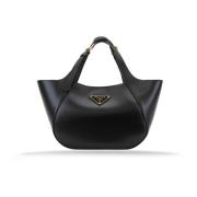 Prada Läderhandväska Magnetknapp Stilren Black, Dam