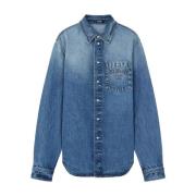 Versace Denim Logo Präglad Skjorta Blue, Herr