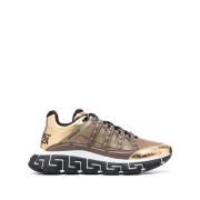 Versace Gyllene Trigreca Allover-Print Sneakers Beige, Herr