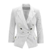 Elisabetta Franchi Guld Knapp V-Hals Blazer White, Dam