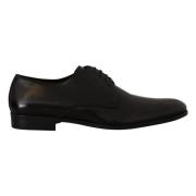 Dolce & Gabbana Elegant Svart Läder Derby Skor Black, Herr