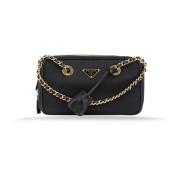 Prada Elegant dam axelväska med läderkant Black, Dam