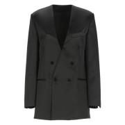 Philosophy di Lorenzo Serafini Svart Satin Blazer V-Hals Jacka Black, ...